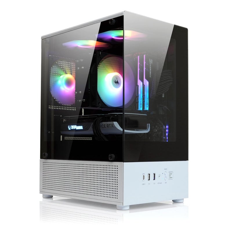 Zalman CUBIX-G Micro-ATX PC Case, MATX Case with 3 X 120mm FRGB Fans Pre-Installed, Panoramic View Tempered Glass Panels, USB Type-C Port, Fits up to 280mm GPUs (Panda) - Image 1