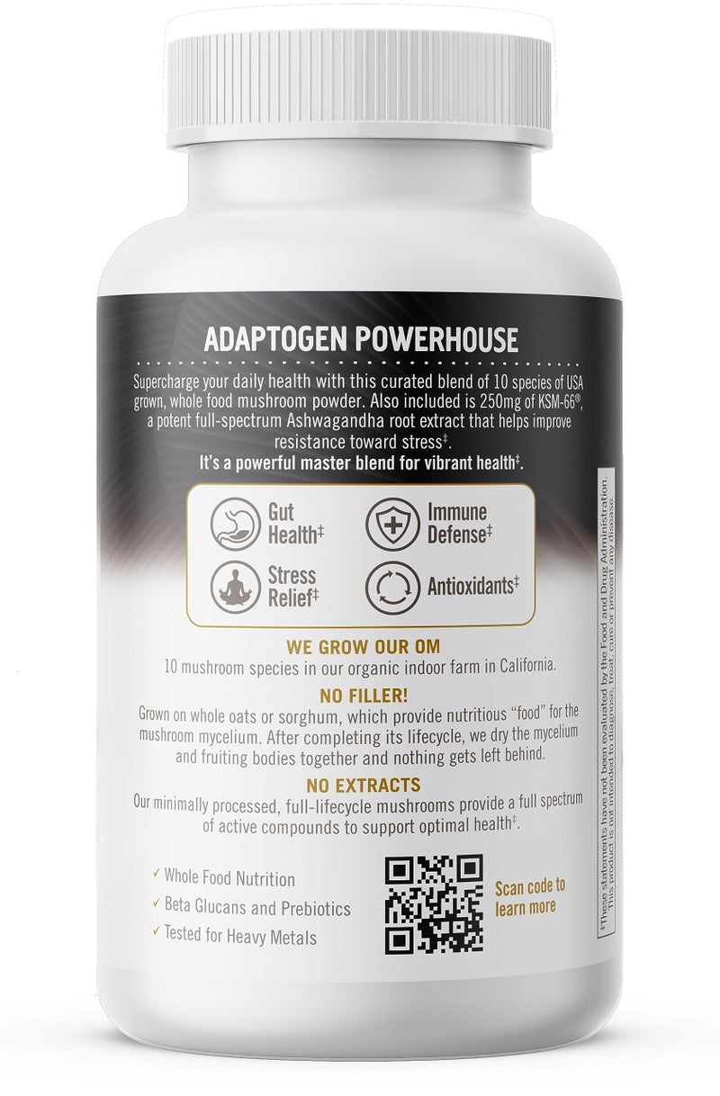 OM Mushroom Superfood Master Blend Mushrooms & Adaptogens, Capsules Supplement, 84 Count, 28 Servings, 10 Mushroom Complex, Adaptogens for Immune Health, Vitality, Stress Relief - Image 2