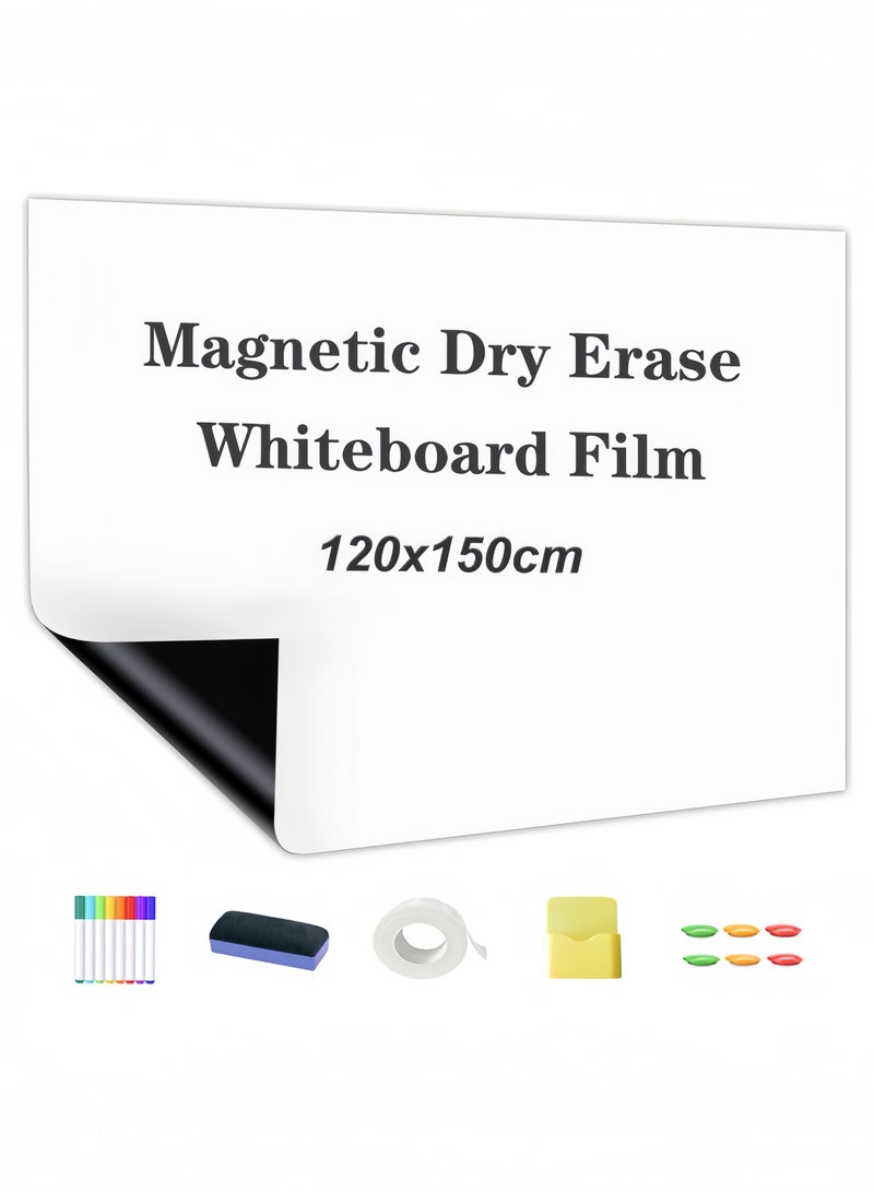 GGEROU Magnetic Whiteboard Stickers Magnetic Dry Erase Whiteboard Paper Self Adhesive Magnetic Whiteboard Sticker 120 x 150cm  - Image 1