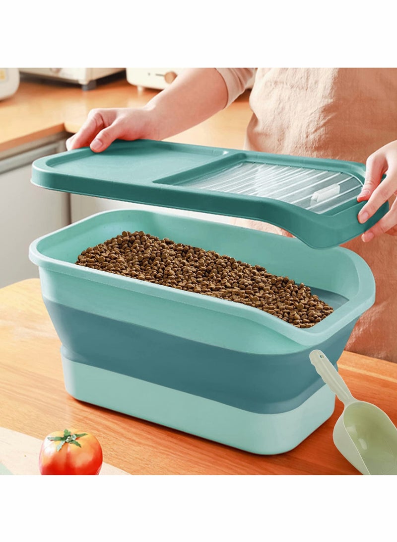 Excefore حاوية طعام قابلة للطي للحيوانات الأليفة مع أغطية، حاوية تخزين طعام سعة 13 رطل، حاويات طعام قطط محكمة الإغلاق مع كوب قياس ومجرفة، تخزين قابل للطي للأرز في المطبخ للطعام، الحبوب، القهوة - Image 2