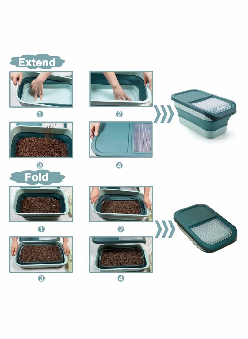 Excefore حاوية طعام قابلة للطي للحيوانات الأليفة مع أغطية، حاوية تخزين طعام سعة 13 رطل، حاويات طعام قطط محكمة الإغلاق مع كوب قياس ومجرفة، تخزين قابل للطي للأرز في المطبخ للطعام، الحبوب، القهوة - Image 4