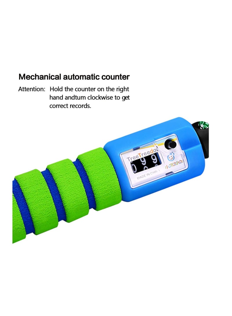 KASTWAVE Skipping Rope for Children, Jump Rope Kids Adjustable with Counter and Comfortable Anti Slip Handles Gifts for Boys and Girls for Outdoor beginners students (Cotton Rope Green with Blue) - Image 3