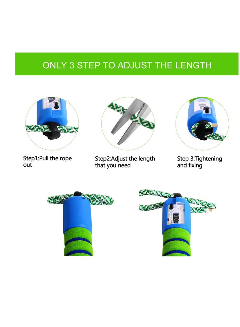 KASTWAVE Skipping Rope for Children, Jump Rope Kids Adjustable with Counter and Comfortable Anti Slip Handles Gifts for Boys and Girls for Outdoor beginners students (Cotton Rope Green with Blue) - Image 4
