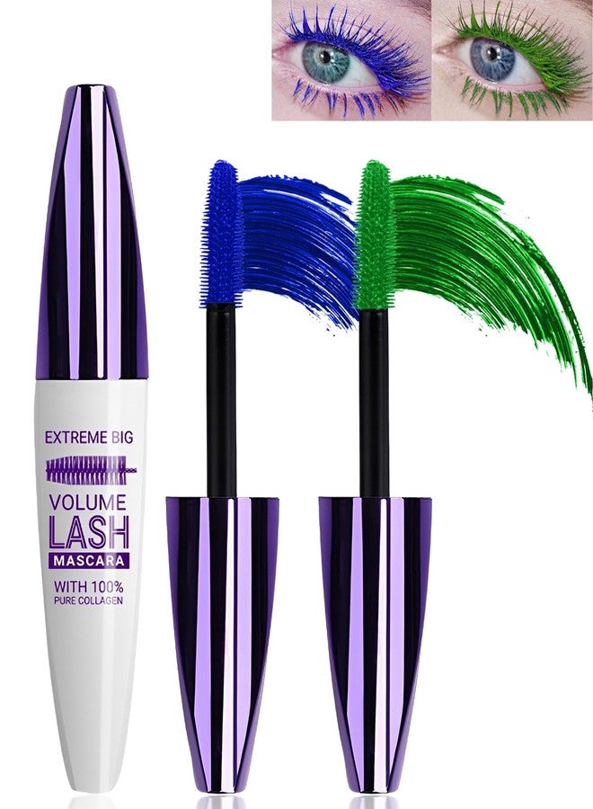 LYSdefeu 5D Blue Green Colored Mascara for Eyelashes-2 Colors Longlasting Waterproof Mascara Volume and Length,Curling Fiber rimel de pestañas,Women's Day Eye Makeup Gift for Women Girl Cosplay Party Stage Use - Image 1