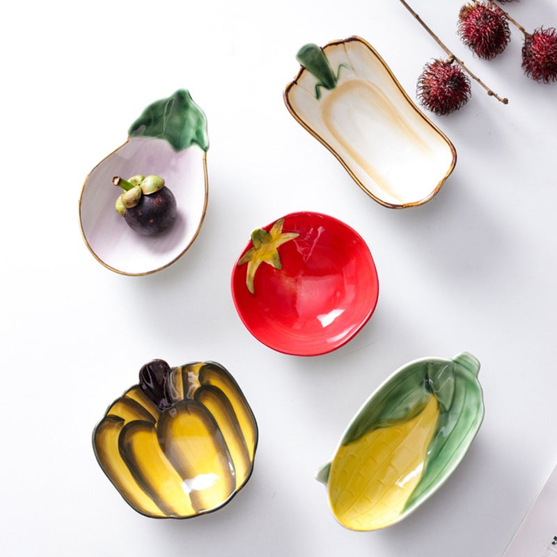 2pcs Japanese Style Ceramic Dessert Bowl Lovely Eggplant Design Dish Food Platter for Snacks Fruit Salad - Image 4