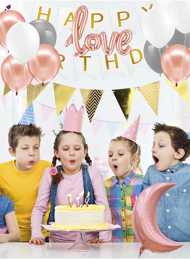 جرويك لوازم بالونات عيد ميلاد الحفلات ، زينة حفلة عيد ميلاد من الذهب الوردي ، لافتة عيد ميلاد سعيد ، ستارة هامش من الذهب الوردي ، بالونات قصاصات ورقية نجمية للنساء والفتيات حفلة عيد ميلاد الأميرة - Image 3