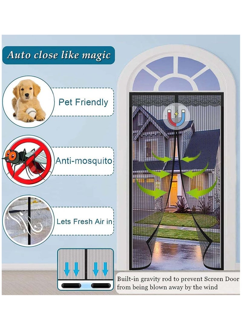 YIM-VIBEHAUS Fly Screen Door, Anti Mosquito Bug Magnetic Screen Door Mesh with Powerful Magnets and Full Frame Magic Tape,  Anti Mosquito Mesh for Bedroom/Balcony/Kitchen, No Drilling, Washable Mesh (110x210cm) - Image 3
