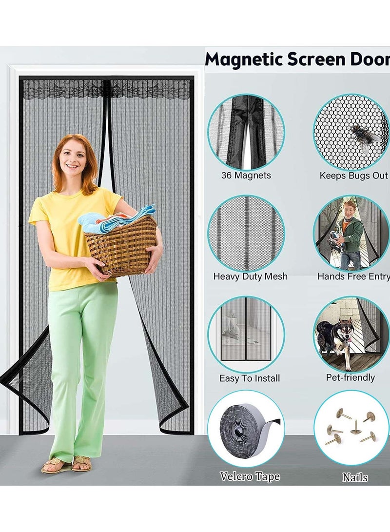 YIM-VIBEHAUS Fly Screen Door, Anti Mosquito Bug Magnetic Screen Door Mesh with Powerful Magnets and Full Frame Magic Tape,  Anti Mosquito Mesh for Bedroom/Balcony/Kitchen, No Drilling, Washable Mesh (110x210cm) - Image 4