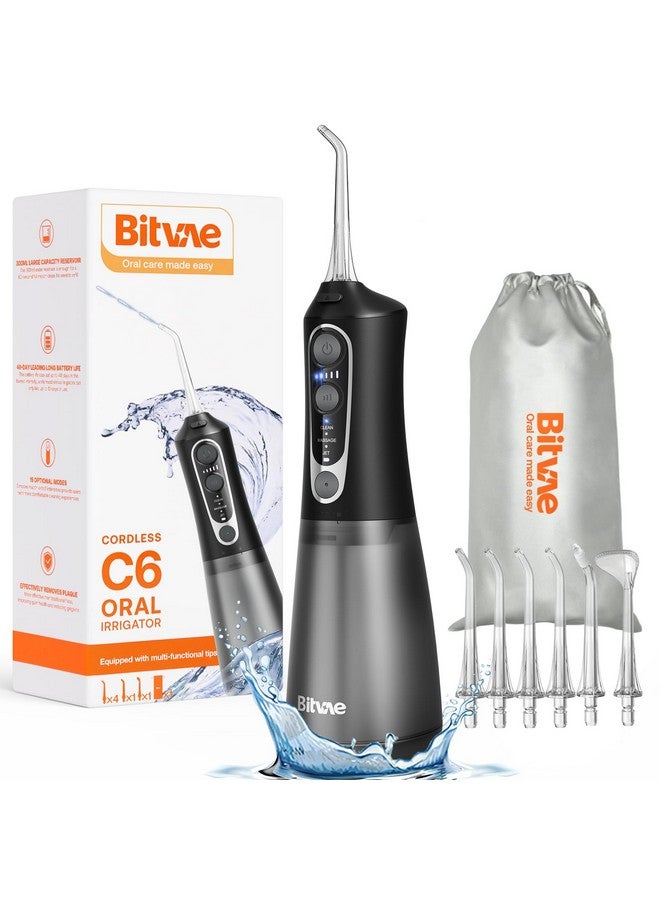 Bitvae C6 Water Dental Flosser for Teeth Pick, Cordless Flosser for Travel with 6 Jet Tips, 3 Modes 5 intensities, IPX7 Waterproof Portable & Rechargeable Oral Irrigator Cleaner, Black - Image 1