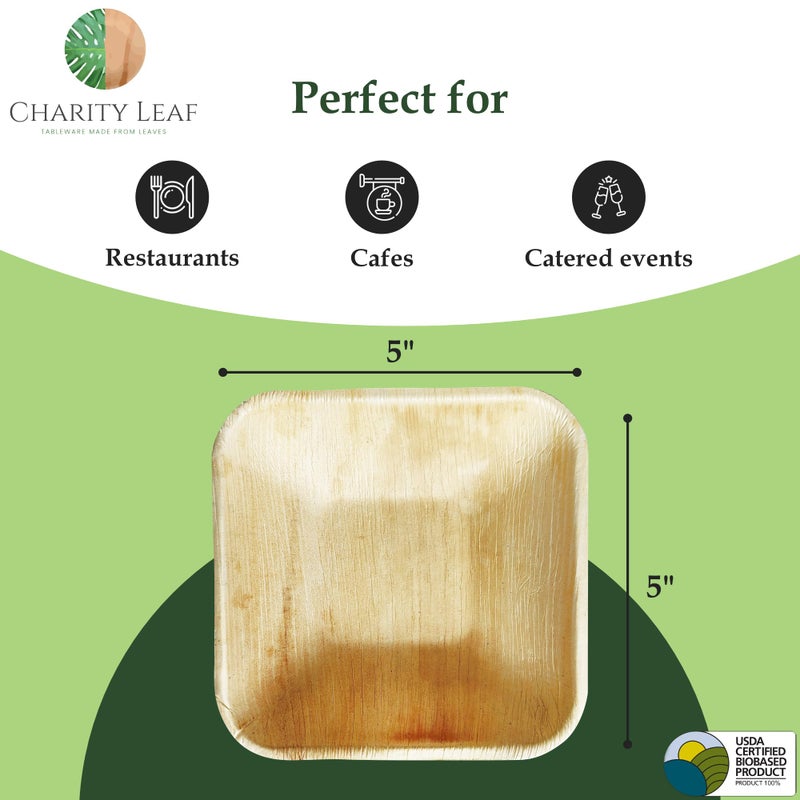 Charity Leaf Disposable Palm Leaf 5"" Square Bowl (50 pcs) Dipping Bowls | Bamboo Like| All Natural and Biodegradable | Charcuterie Boards  BBQs  and Parties - Image 3