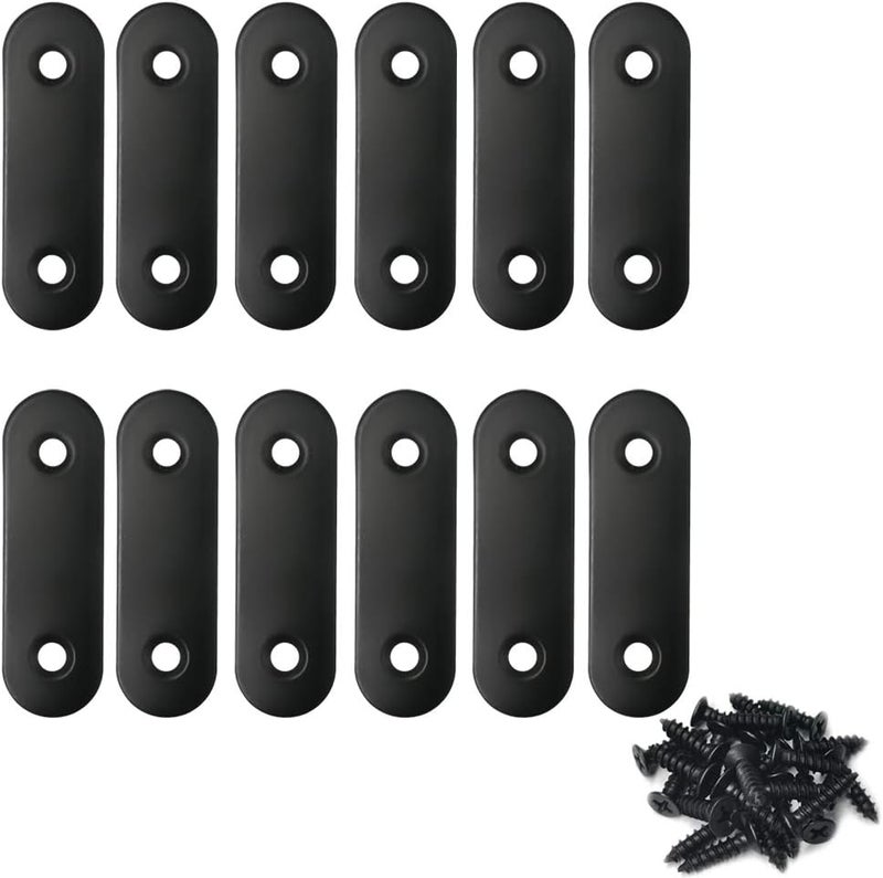 Alamic Straight Brace Stainless Steel Black Flat Corner Brackets 16 x 50 mm With Screws - 12 Pack - Image 1
