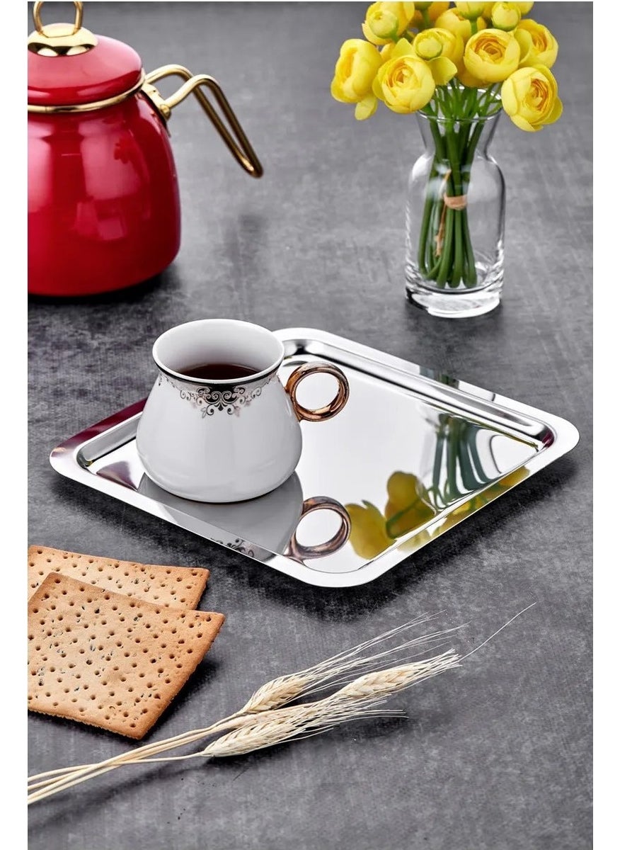 Octopus Bazaar 2 Pieces Luxury Square Stainless Steel Silver Color 21X21CM Coffee Serving Presentation Tray & Plate  - Image 1