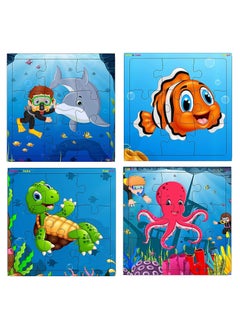 Fiddlys Fiddlys Wood Jigsaw Puzzles for Kids & Children - 9 Pieces (Pack of 12 - Animals+Dinos+Sea) Age 3+  - Image 4