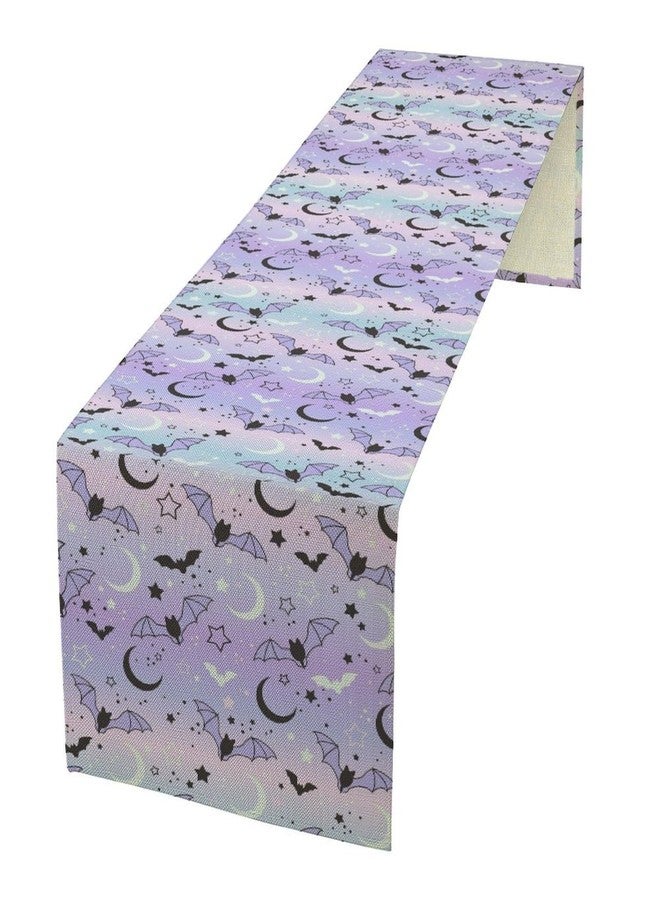 KANEPE Bat Table Runner Cute Bats Starry Sky Halloween Purple Pattern Decor for Indoor Outdoor Wedding Party Dinner Festival Farmhouse Winter Holiday Home Kitchen Dining Room, 13x36in - Image 1