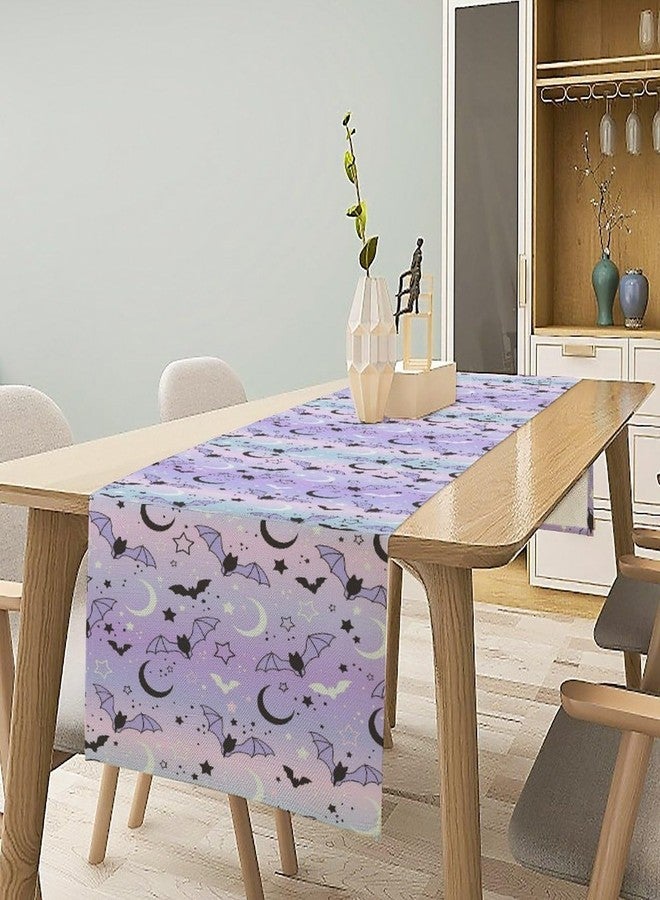 KANEPE Bat Table Runner Cute Bats Starry Sky Halloween Purple Pattern Decor for Indoor Outdoor Wedding Party Dinner Festival Farmhouse Winter Holiday Home Kitchen Dining Room, 13x36in - Image 3