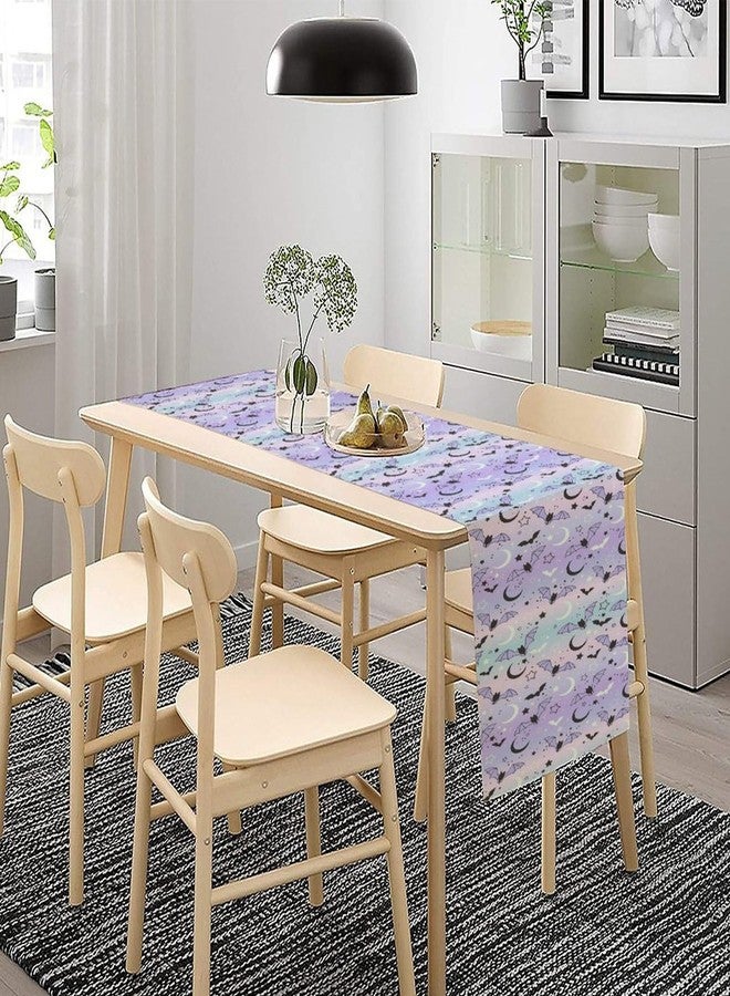 KANEPE Bat Table Runner Cute Bats Starry Sky Halloween Purple Pattern Decor for Indoor Outdoor Wedding Party Dinner Festival Farmhouse Winter Holiday Home Kitchen Dining Room, 13x36in - Image 2