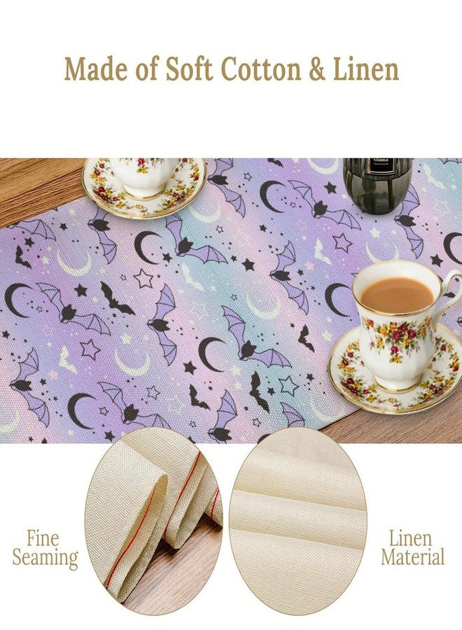 KANEPE Bat Table Runner Cute Bats Starry Sky Halloween Purple Pattern Decor for Indoor Outdoor Wedding Party Dinner Festival Farmhouse Winter Holiday Home Kitchen Dining Room, 13x36in - Image 4