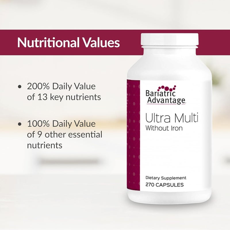 Bariatric Advantage Ultra Multi Without Iron  High Potency Multivitamin  for Surgery Patients with Calcium Vitamin C  More  270 Capsules - Image 5