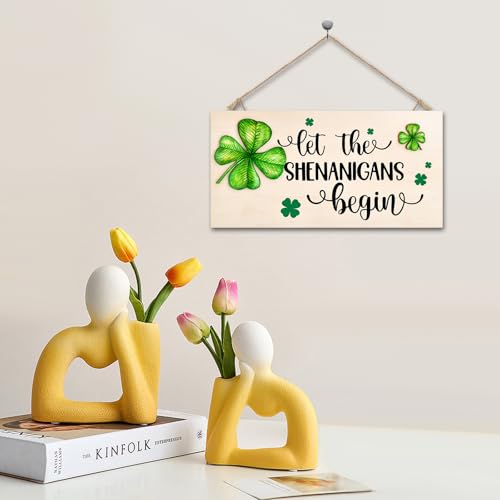 OEAGO St Patricks Day Decorations Wood Sign with Two 3D Leaves Let the Shenanigans Begin Hanging Wooden Decor Lucky Shamrock Signs for Outdoor Home Door Rustic Farmhouse Party Indoor Wall Art Plaque Gift - Image 5