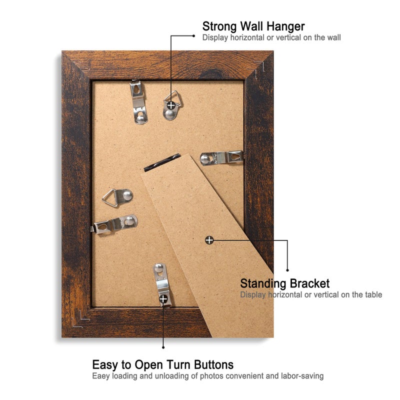 iRahmen 4x6 Picture Frame Set of 4, High Definition Glass 4 x 6 Frame, Wood Rustic Photo Frames for Horizontal or Vertical Display Tabletop and Wall Mounting - Image 5