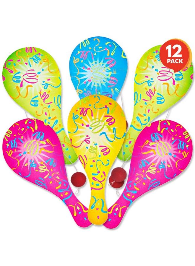 ArtCreativity Neon Paddle Balls Pack Of 12 9.25 Inch Plastic Paddleball With String Assorted Bright Colors Great Party Favors Goodie Bag Fillers Fun Activity Toys For Kids - Image 1