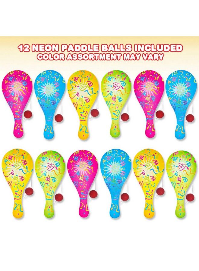 ArtCreativity Neon Paddle Balls Pack Of 12 9.25 Inch Plastic Paddleball With String Assorted Bright Colors Great Party Favors Goodie Bag Fillers Fun Activity Toys For Kids - Image 3