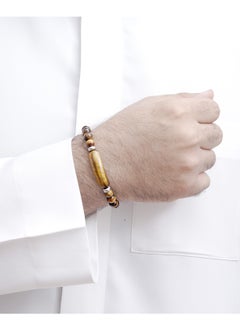 Subhati Bracelet with Tiger Eye Stone | 8 MM Beads - 18 | Metal Parts  - Image 1