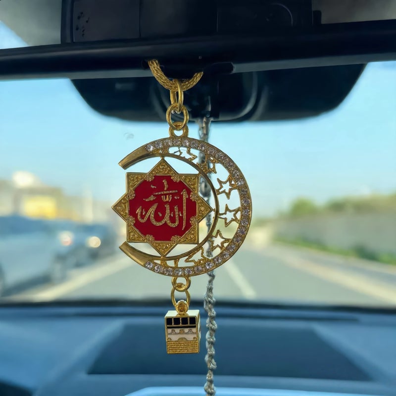 Zinc Alloy Car Hanging Ornament Double-Sided Rhinestone Star Moon Hexagram Pendant - Image 2