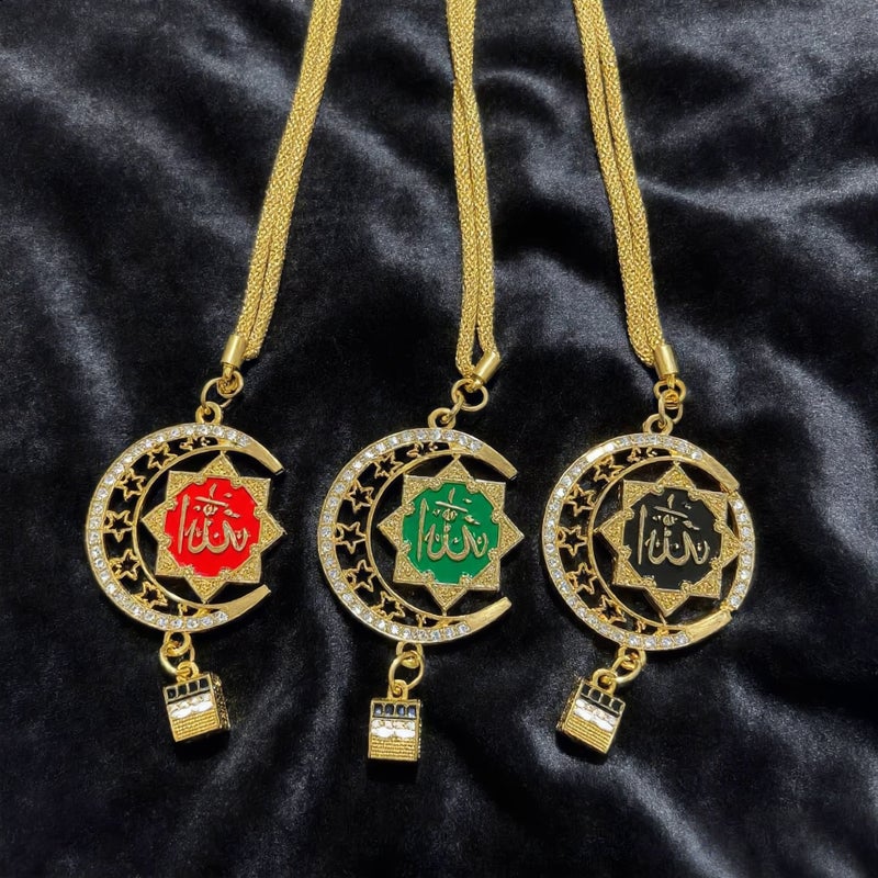 Zinc Alloy Car Hanging Ornament Double-Sided Rhinestone Star Moon Hexagram Pendant - Image 1