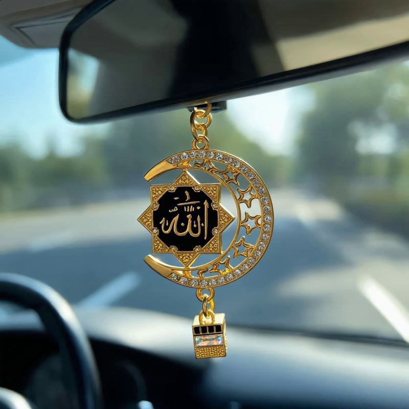 Zinc Alloy Car Hanging Ornament Double-Sided Rhinestone Star Moon Hexagram Pendant - Image 3