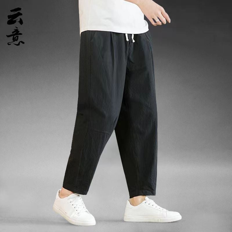 Summer Linen Ankle-Length Pants Men'S Loose Straight Casual Pants Thin Cotton And Linen Wide-Leg Pants Youth Plus Size Haren Pants - Image 5