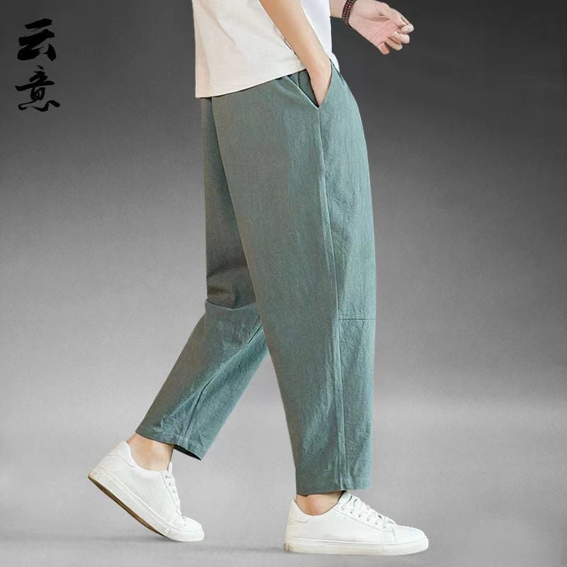 Summer Linen Ankle-Length Pants Men'S Loose Straight Casual Pants Thin Cotton And Linen Wide-Leg Pants Youth Plus Size Haren Pants - Image 1