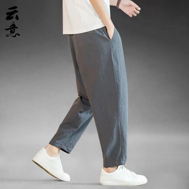 Summer Linen Ankle-Length Pants Men'S Loose Straight Casual Pants Thin Cotton And Linen Wide-Leg Pants Youth Plus Size Haren Pants - Image 2