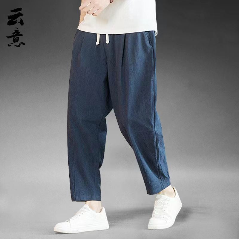 Summer Linen Ankle-Length Pants Men'S Loose Straight Casual Pants Thin Cotton And Linen Wide-Leg Pants Youth Plus Size Haren Pants - Image 3