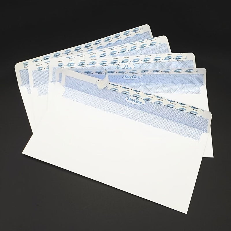 50 White Self Sealing Envelopes 8 86 X 4 53 Inch Matte End Blue Security Tape For Weddings Valentine S Day Engagements - Image 1