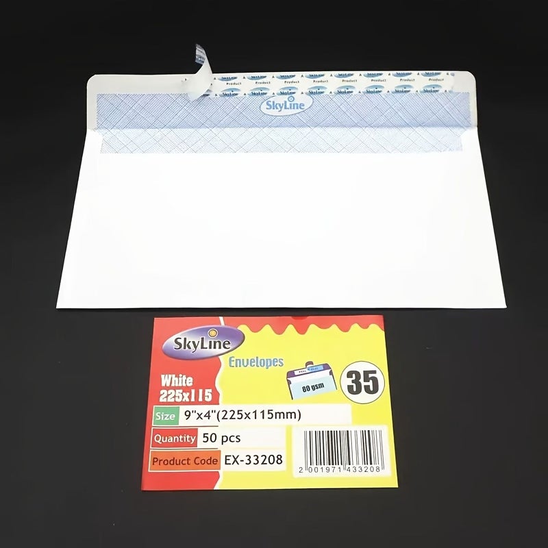 50 White Self Sealing Envelopes 8 86 X 4 53 Inch Matte End Blue Security Tape For Weddings Valentine S Day Engagements - Image 3