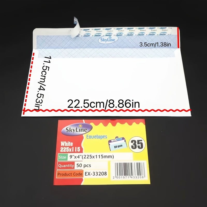 50 White Self Sealing Envelopes 8 86 X 4 53 Inch Matte End Blue Security Tape For Weddings Valentine S Day Engagements - Image 5
