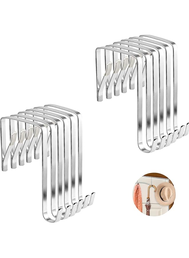 promass Over the Door Hooks, 12 Pcs Adjustable Metal Door Hangers, Heavy Duty Stainless Steel Door Hooks, Sturdy Over Door Hooks for Living Room, Bathroom, Bedroom, Hanging Keys, Hats, Towels - Image 1