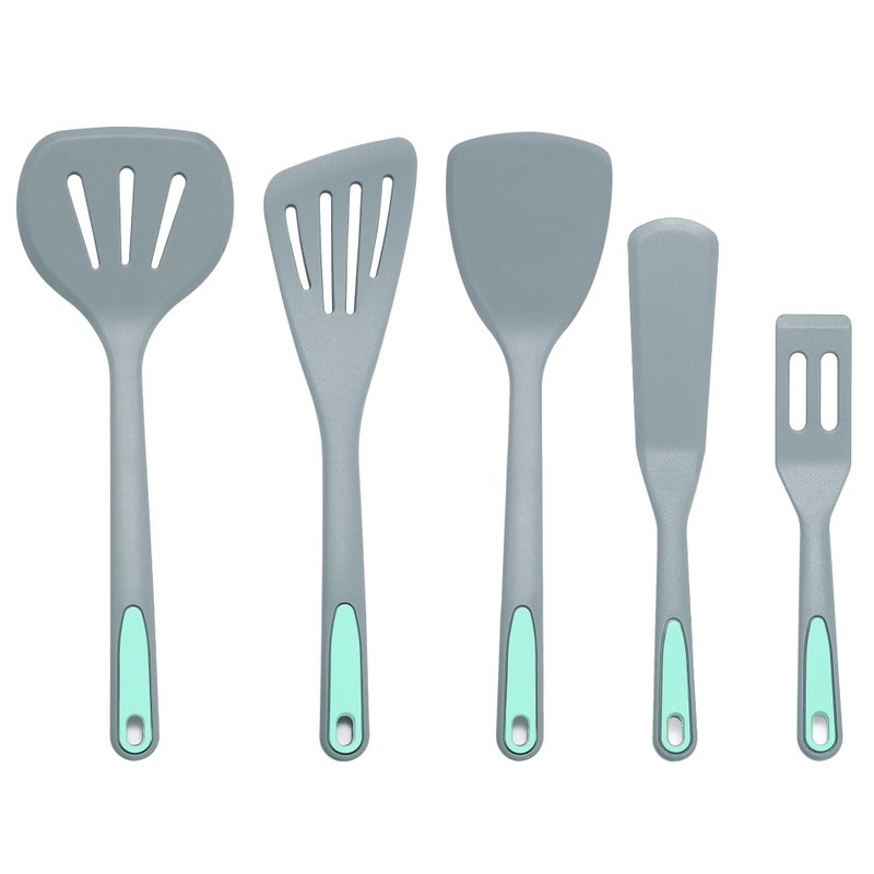 To encounter 5 Pieces Silicone Spatula Set NonStick Silicone Turner Spatulas Heat Resistance Cooking Utensils Flip Turner for Fish Egg PancakeDishwasher Safe Light Grey