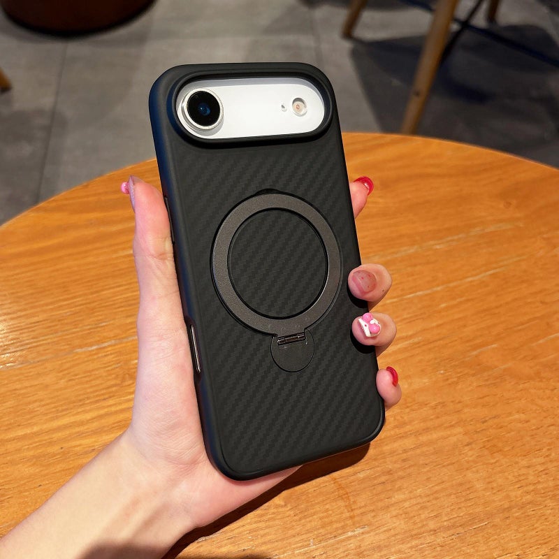 erorex For iPhone Air Carbon Fiber MagSafe 360 Degree Rotating Holder Phone Case(Black) - Image 1