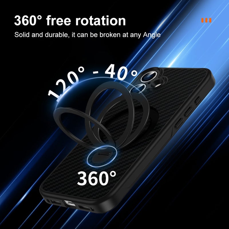 erorex For iPhone Air Carbon Fiber MagSafe 360 Degree Rotating Holder Phone Case(Black) - Image 2
