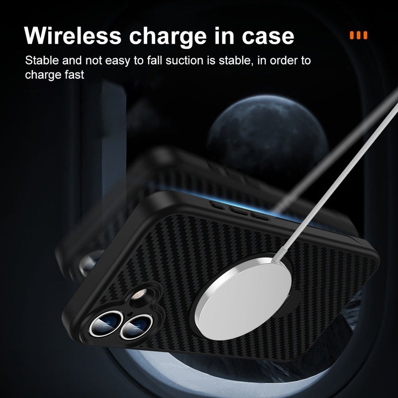 erorex For iPhone Air Carbon Fiber MagSafe 360 Degree Rotating Holder Phone Case(Black) - Image 3