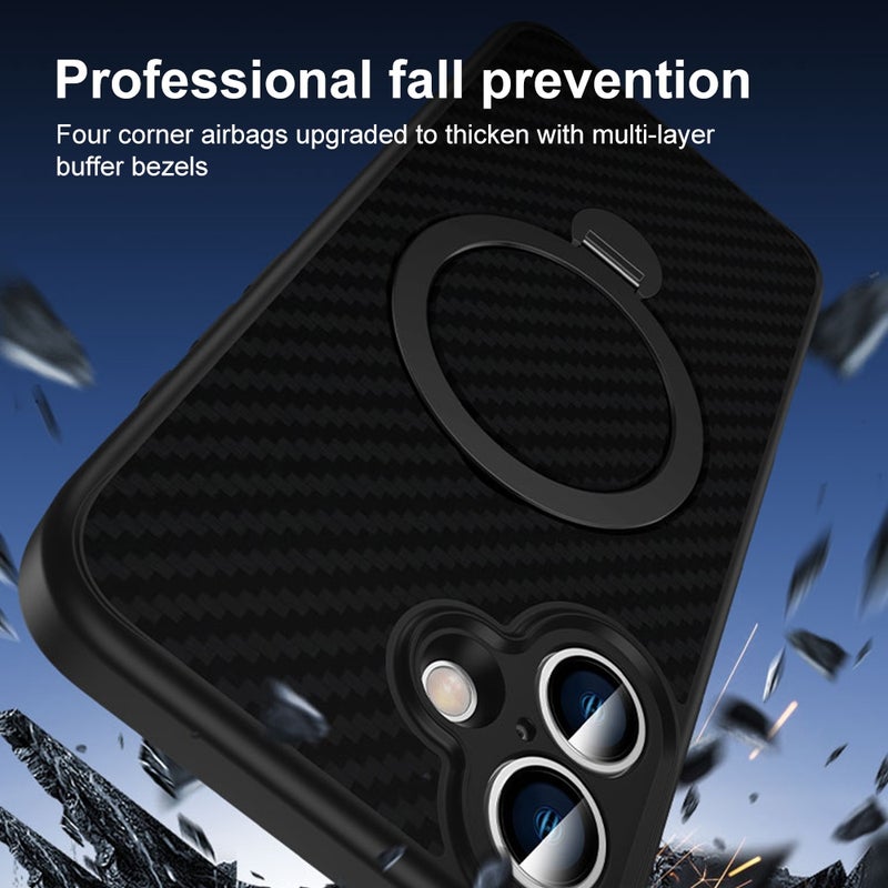 erorex For iPhone Air Carbon Fiber MagSafe 360 Degree Rotating Holder Phone Case(Black) - Image 5