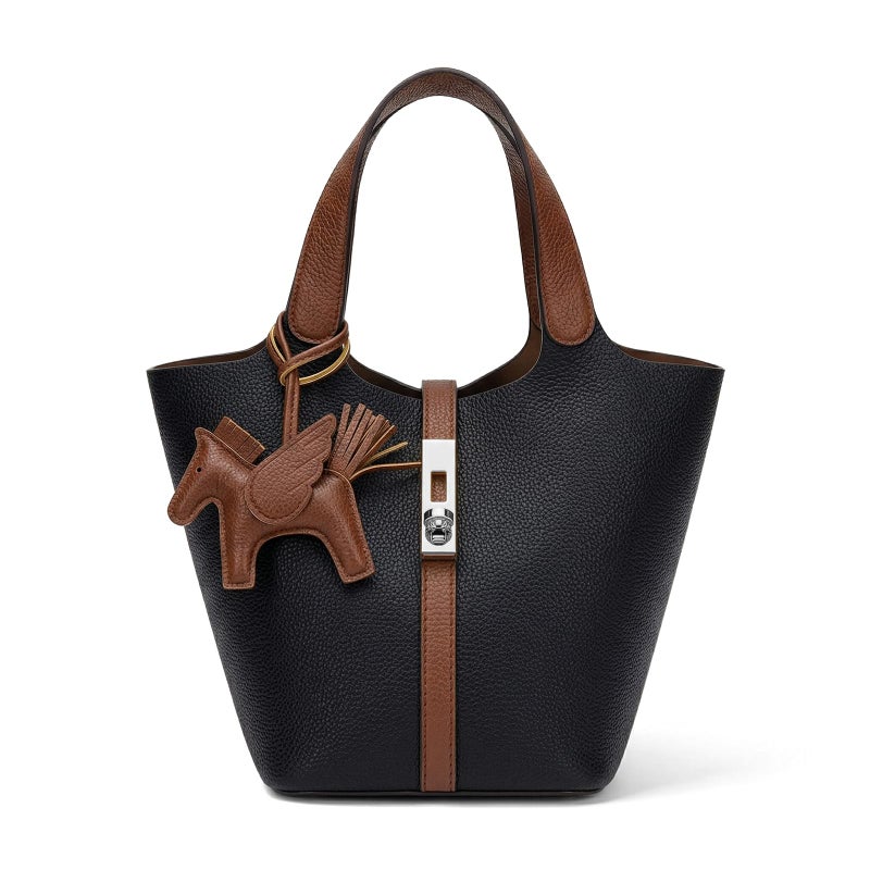 Kadynow Tote Bag for Women Vegan Leather Bucket Purse for Women Top Handle Handbag Shoulder Bag with Detachable Small Purse Black Brown - Image 1