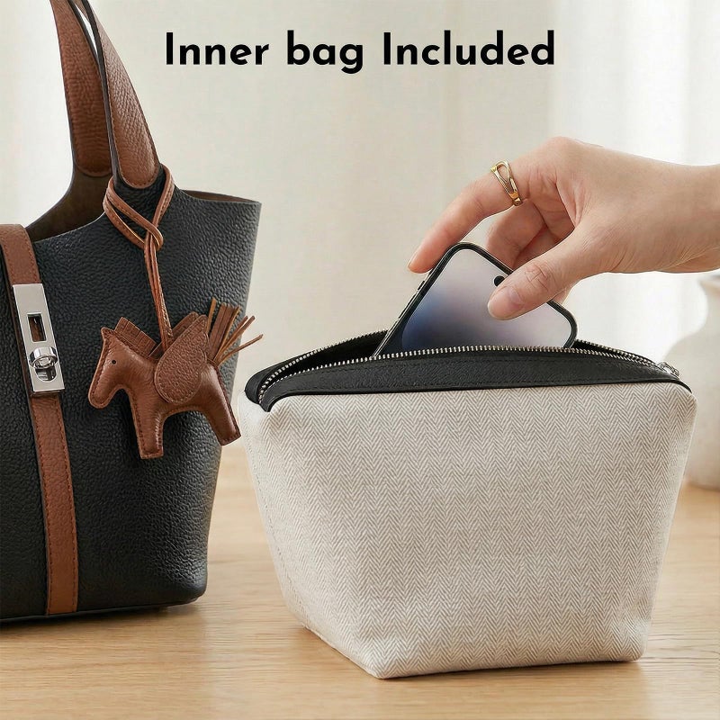 Kadynow Tote Bag for Women Vegan Leather Bucket Purse for Women Top Handle Handbag Shoulder Bag with Detachable Small Purse Black Brown - Image 4