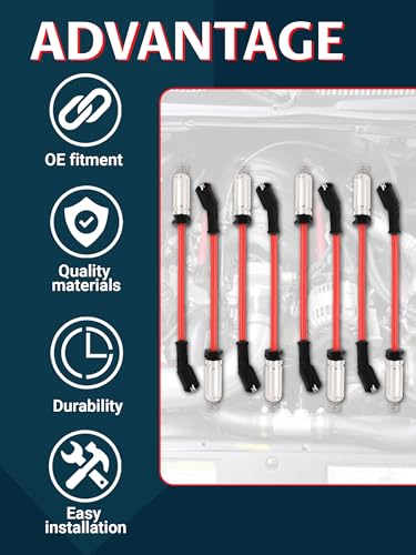 Ntoauto 9748HH Spark Plug Wire Set Compatible with 99-06 sliverado Sierra Tahoe Yukon, 10mm Spark Plug Wires Set with Heat Sheild (Red) - Image 4