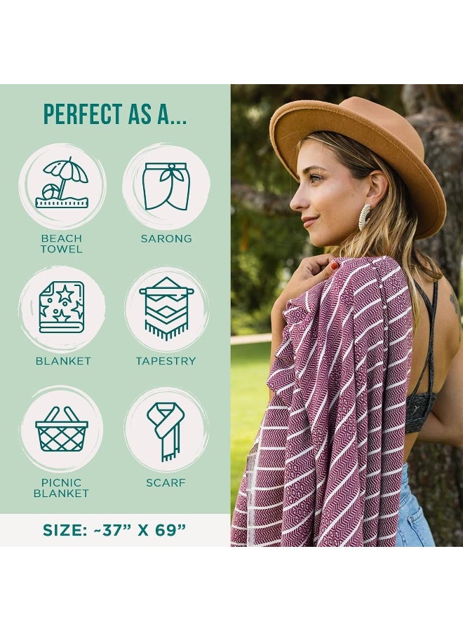 Sand Cloud منشفة شاطئ تركية من ساند كلاود - مقاومة للرمال - منشفة تركية عضوية معتمدة 100% - منشفة سريعة الجفاف للشاطئ، النزهات، البطانية أو الحمام - كما تم عرضها في برنامج شارك تانك - غوجيك بورغندي - Image 3