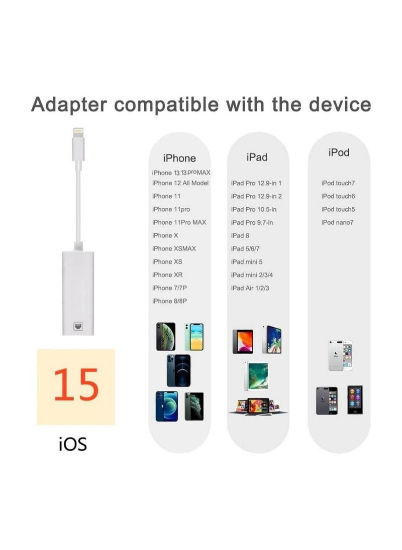 SYOSI - Lightning to Ethernet Adapter, RJ45 Ethernet LAN Network Adapter Cable with 8 Pin Connector Compatible with iPhone 13/12/11/XS/XR/X/8/7/iPad/iPod, Plug and Play, Supports 100Mbps [MFi Certified] - Image 1