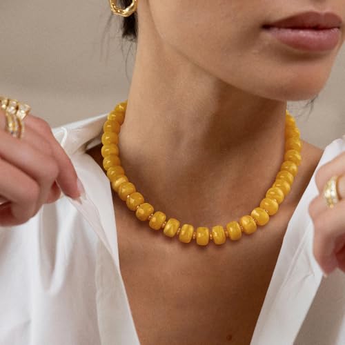 HolidayQbee Beaded necklace for Women Boho Bead Gemstone Chunky Necklace Big Yellow Bead Necklace Fashion Trendy Summer Colorful Beaded Necklaces Jewelry Gifts - Image 2
