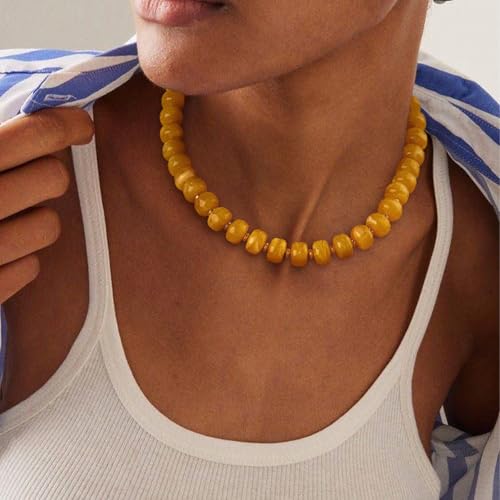 HolidayQbee Beaded necklace for Women Boho Bead Gemstone Chunky Necklace Big Yellow Bead Necklace Fashion Trendy Summer Colorful Beaded Necklaces Jewelry Gifts - Image 5